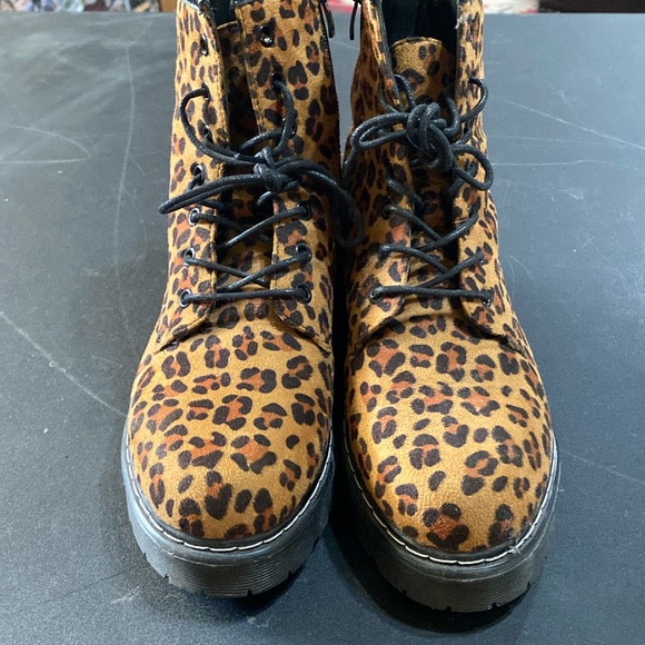 Southern Fried Chics Shoes - Leopard Print Combat Bootie; Size 8